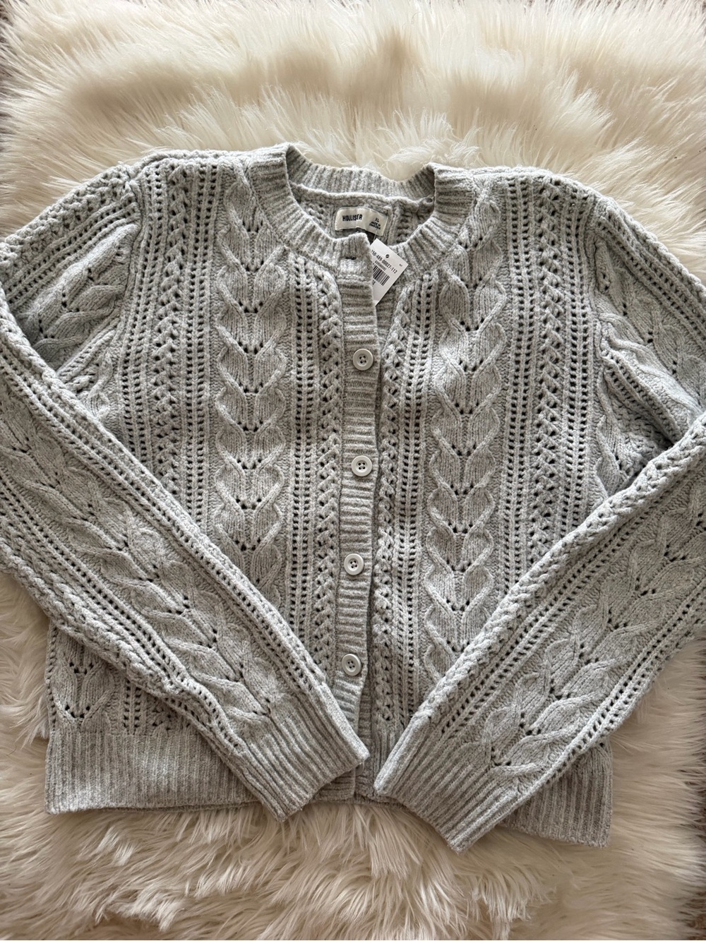 Hollister Light Gray Cable Knit Button Cardigan sweater. NEW. SZ XL